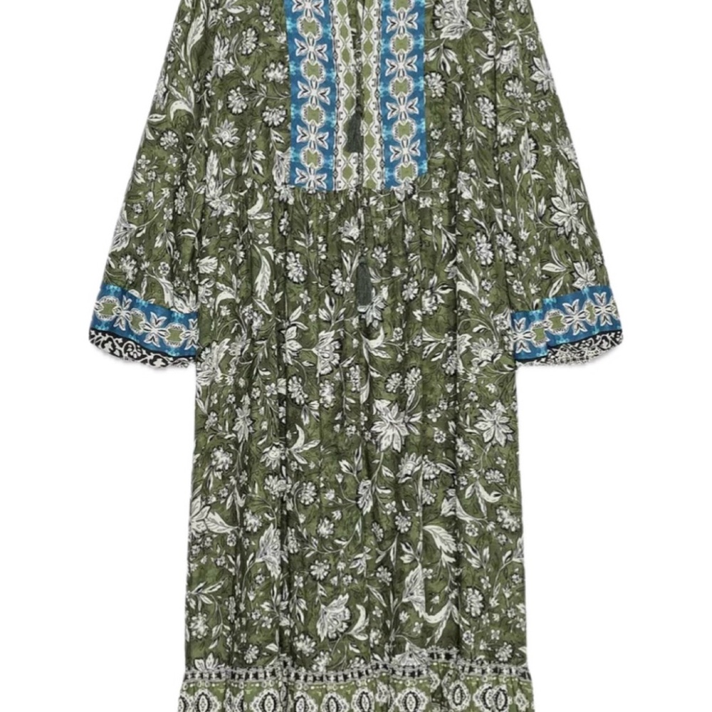 Zara Floral Green and Blue Bohemian Dress
